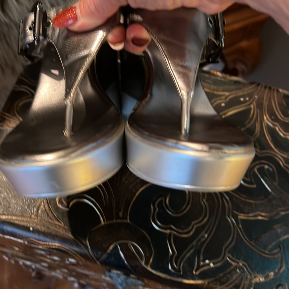 This BCBGeneration Wedge is Silver with a Pewter color combination. 6.5 M - Picture 7 of 7